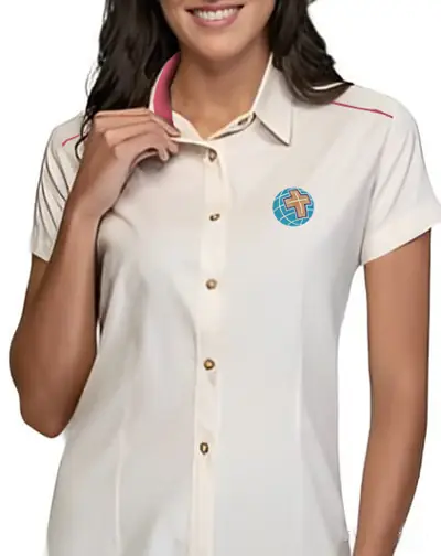 Camisa Social Rosa Manga Curta Feminina