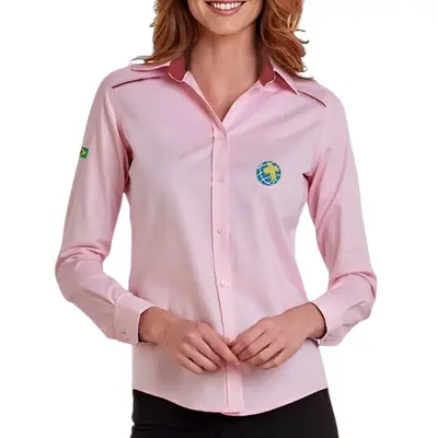 Camisa Social Rosa Manga Longa Feminina