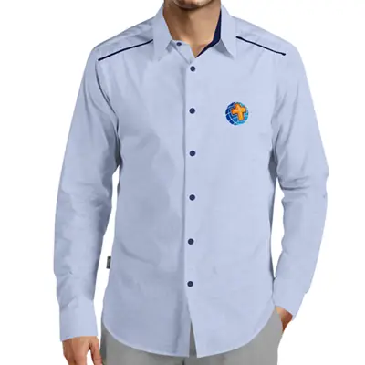 Camisa Social Masculina Azul Bordada MCC