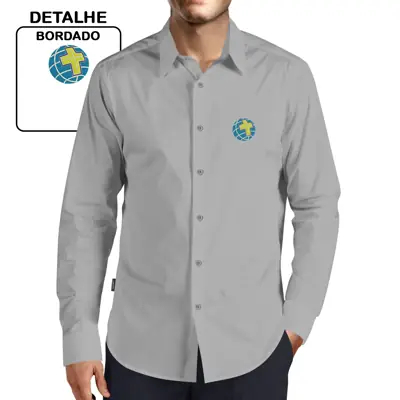 Camisa Social Cinza Manga Longa Masculina