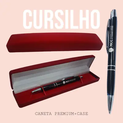 Caneta Premium com Estojo Veludo Vermelho