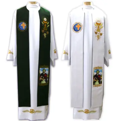 Estola Sacerdotal Dupla Face Verde e Branca