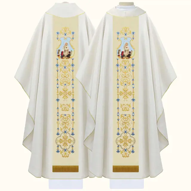 Casula Litúrgica de Nossa Senhora de Fátima em Gabardine