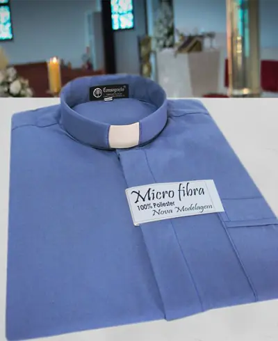 Camisa Clerical Azul em Micro Fibra