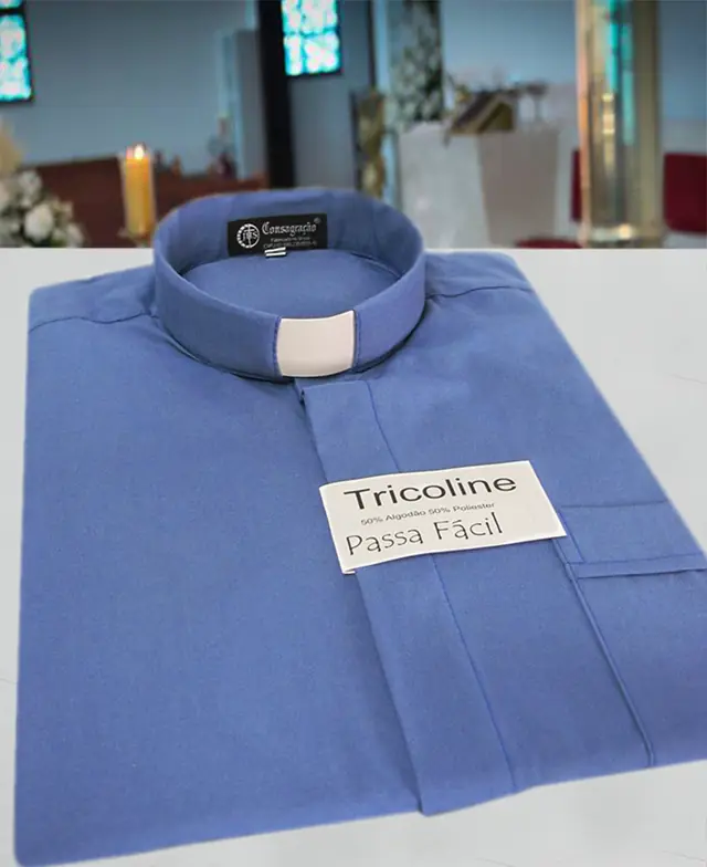 Camisa Clerical Azul Escuro em Tricoline