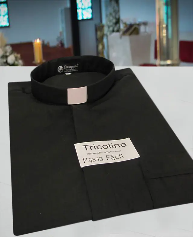 Camisa Clerical Preta em Tricoline