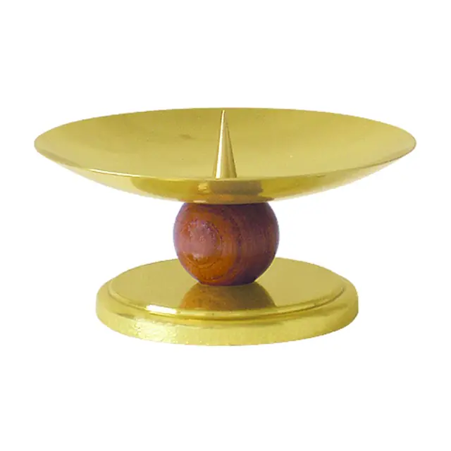 Castiçal de Mesa com Detalhe em Madeira 8,5cm