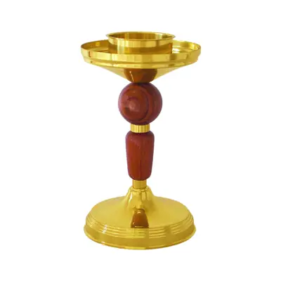 Castiçal de Mesa com Detalhes em Madeira 26cm