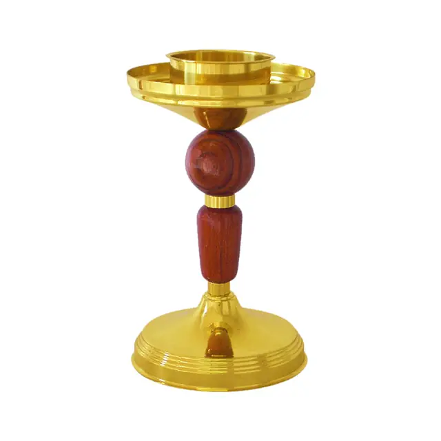Castiçal de Mesa com Detalhes em Madeira 26cm