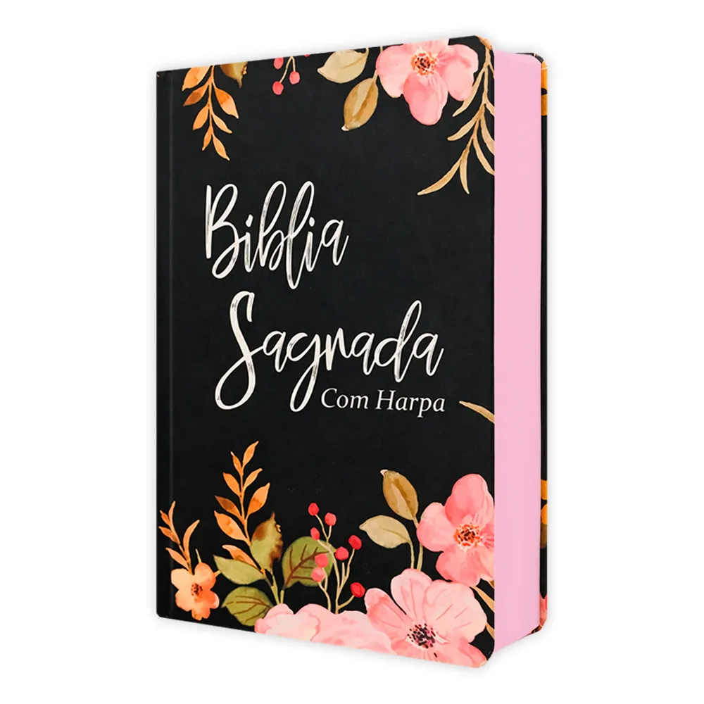 Bíblia Black Flowers com Harpa, Capa Dura: Palavras de Jesus em Vermelho