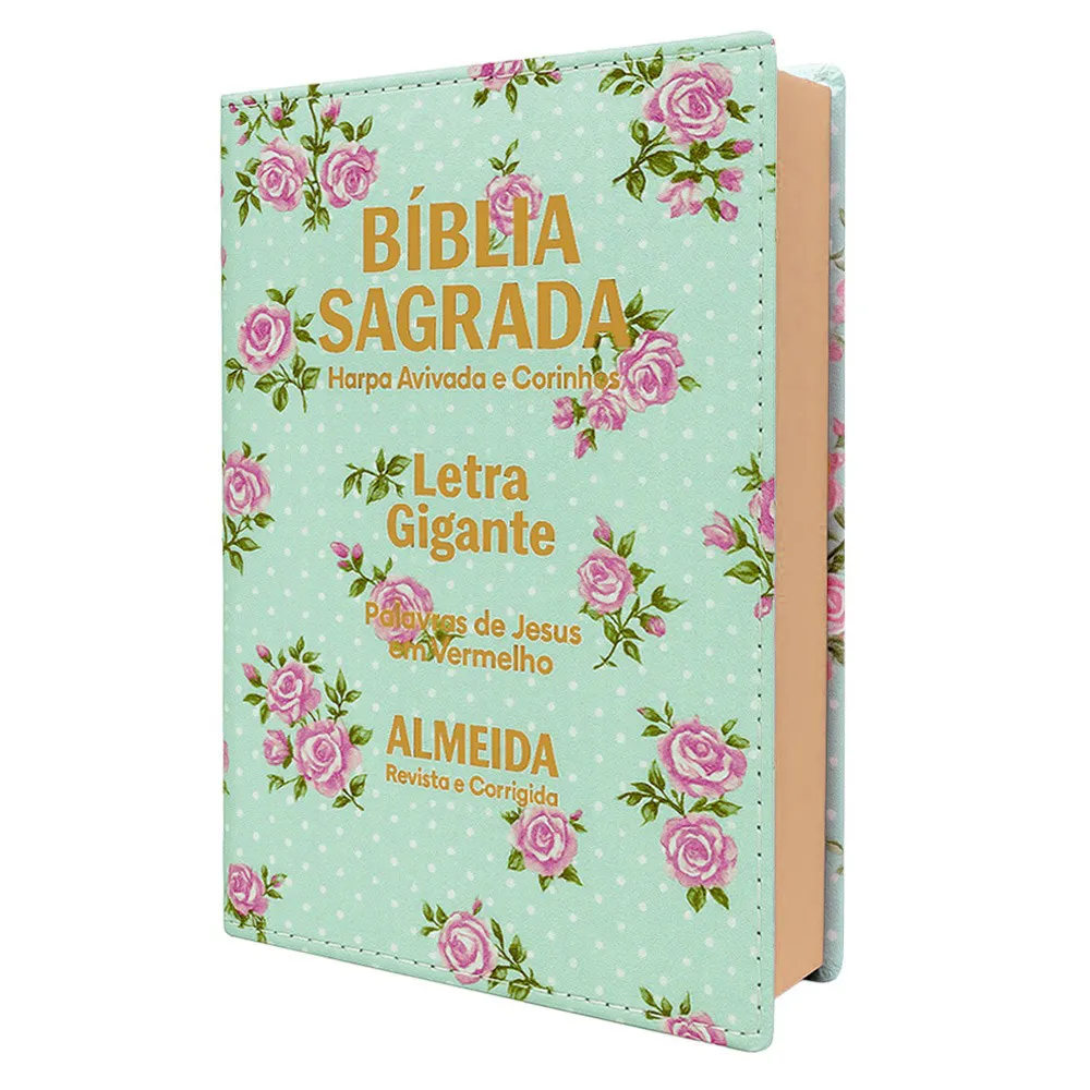 Bíblia Letra Gigante RC com Harpa, Feminina, Capa Floral Verde