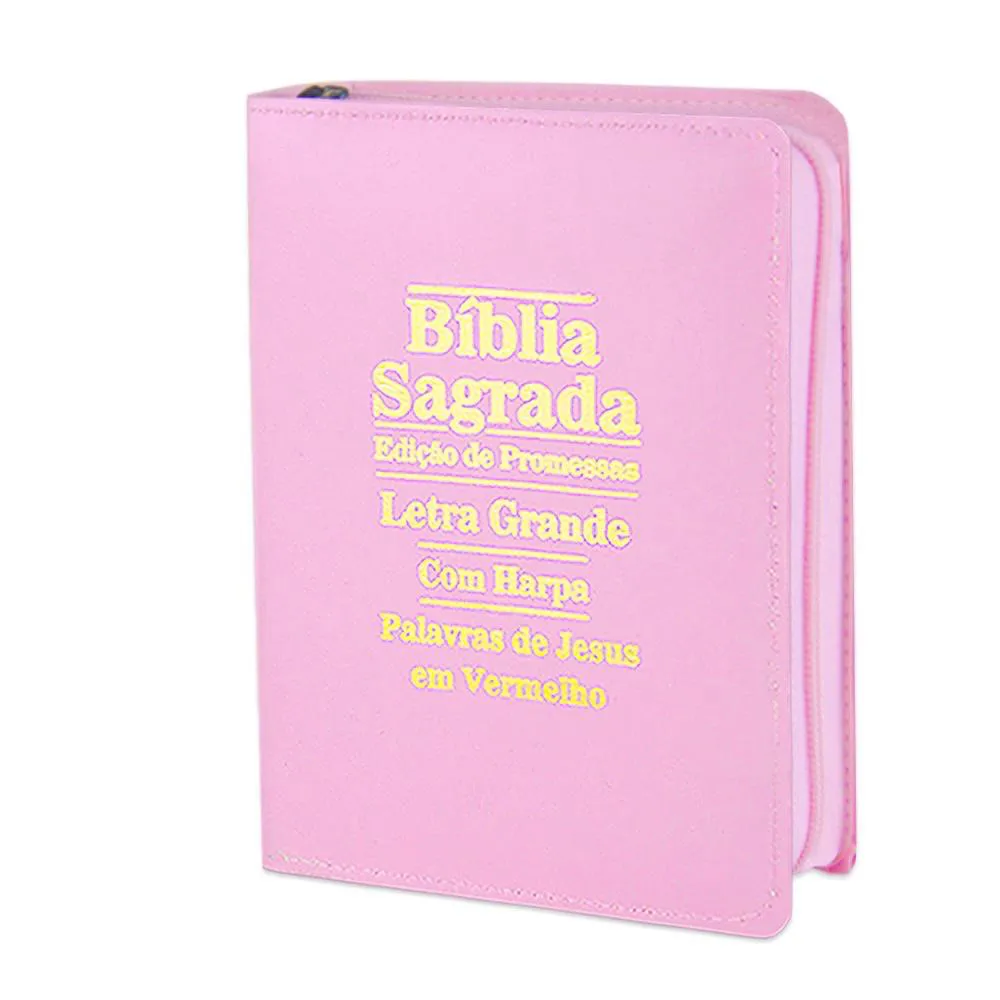 Bíblia Letra Grande com Zíper, Modelo Agenda Rosa: Conforto e Proteção