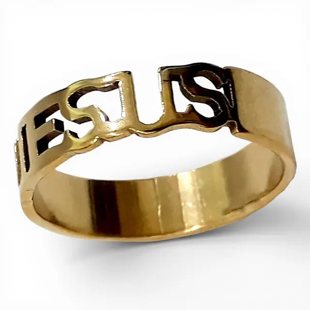 Anel De Jesus Aço Dourado Pacote 36 Peças