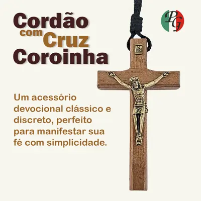 Cordão com Cruz de Coroinha em Madeira
