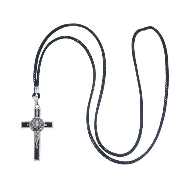 Cordão Crucifixo Médio com Resina Preta São Bento