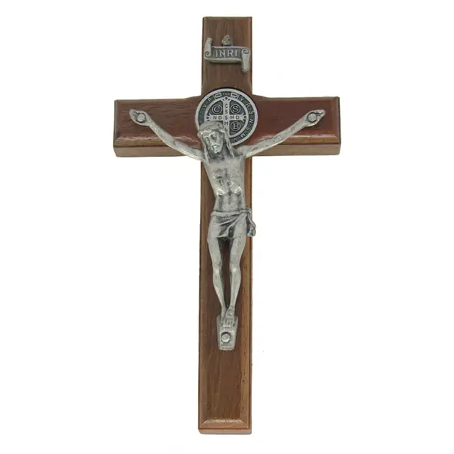 Crucifixo de Parede em Madeira 12cm com São Bento