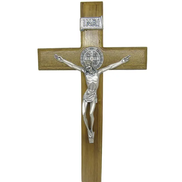 Crucifixo de Parede em Madeira 26cm com São Bento