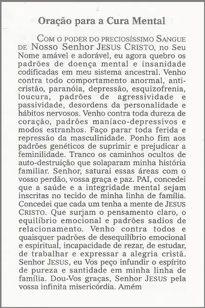 Folheto Oração Para a Cura Mental