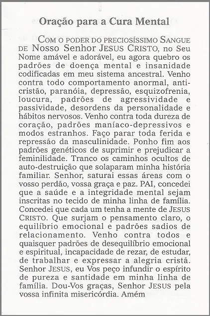 Folheto Oração Para a Cura Mental