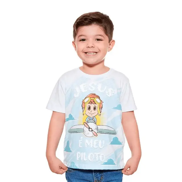 Camiseta Infantil Jesus é Meu Piloto Tamanho Seis