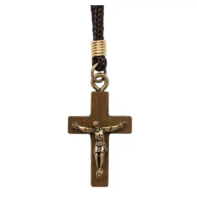 Colar Cruz de Madeira com Cordão Marrom