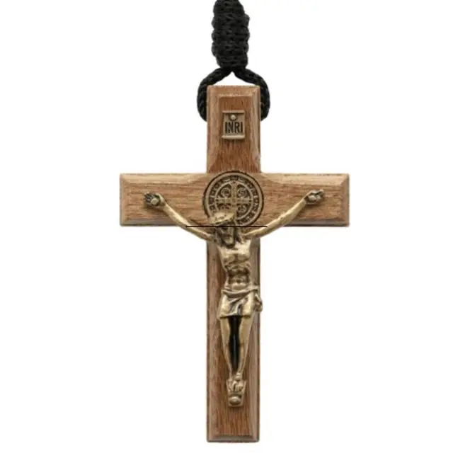 Colar Coroinha de São Bento com Cruz de Madeira