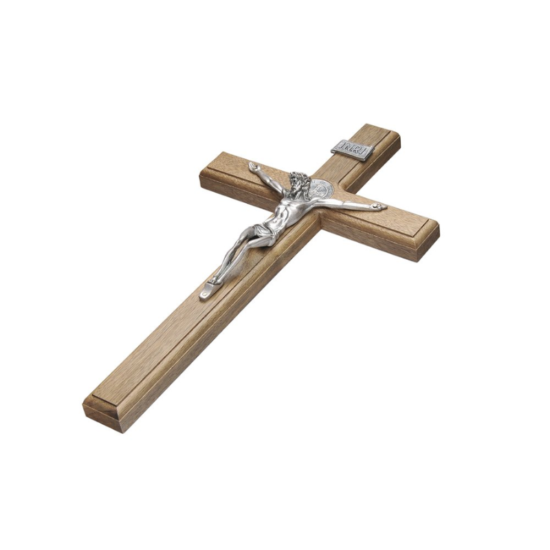 Crucifixo de Parede 35 cm São Bento Prata Velha