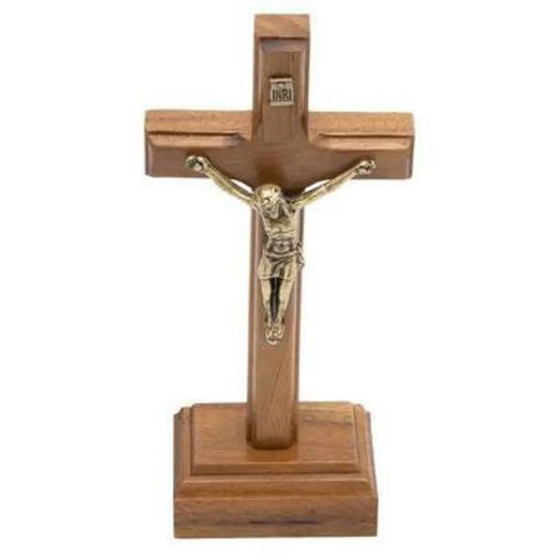 Crucifixo de Mesa 9 cm Acabamento Ouro Velho