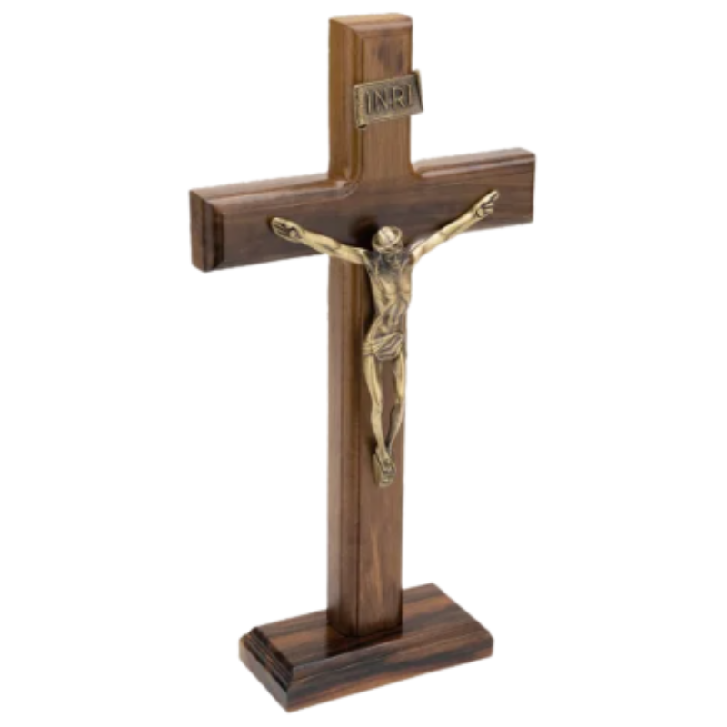 Crucifixo Madeira Ouro Velho 26 cm Mesa ou Parede