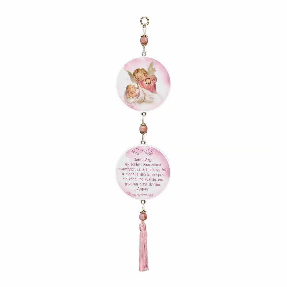Adorno Infantil Anjo da Guarda Rosa e Branco