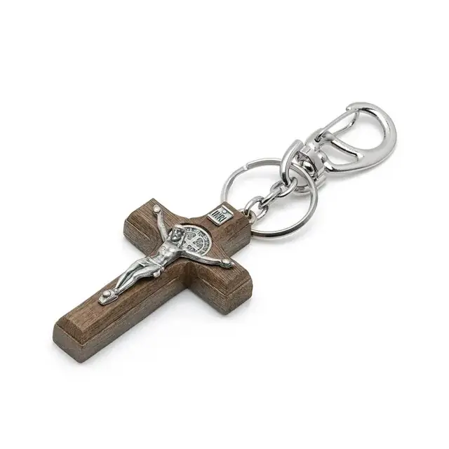 Chaveiro Crucifixo com Medalha de São Bento Prata Velha