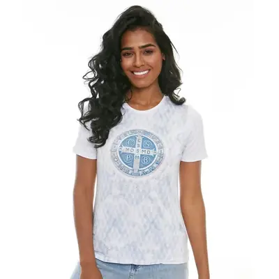 Baby Look Medalha de São Bento com Silk em Relevo