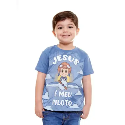Camiseta Infantil Jesus é Meu Piloto Tamanho Oito