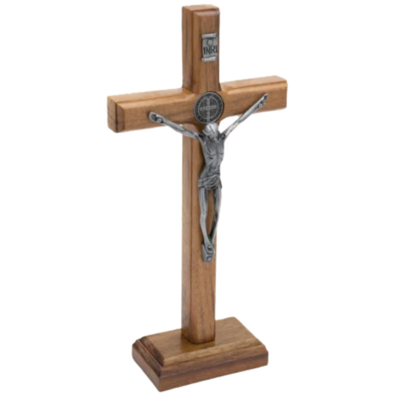 Crucifixo Madeira Ônix 19 cm com São Bento