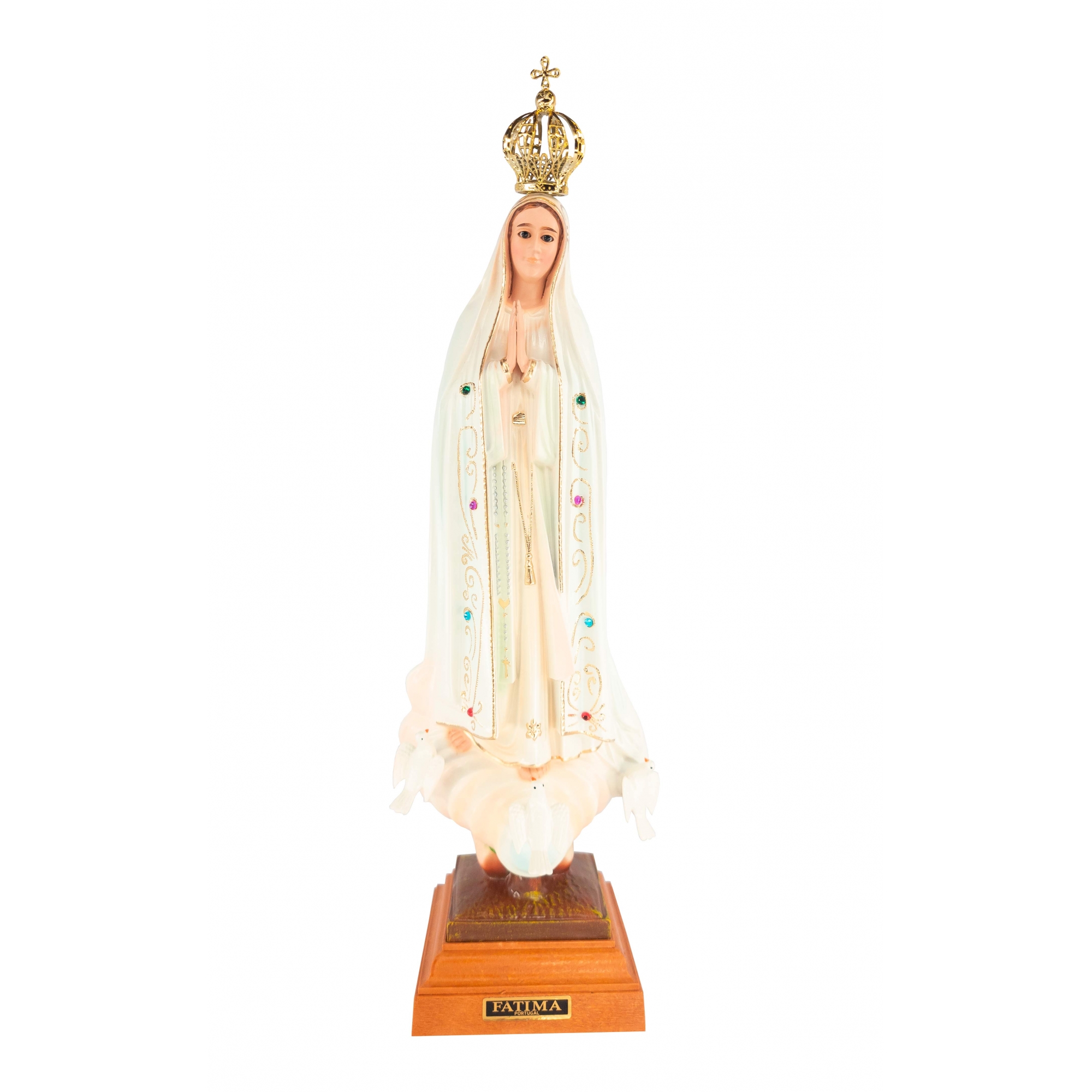 Imagem Nossa Senhora de Fátima Resina Portuguesa Olhos de Vidro