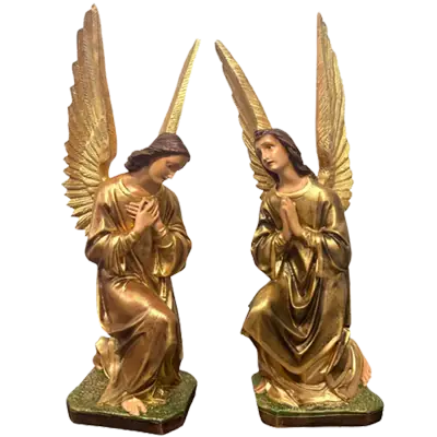 Par de Anjos Adoradores Ajoelhados em Resina