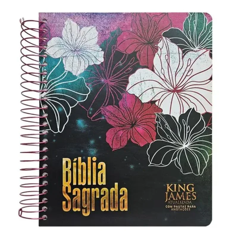 Bíblia Anote com Harpa KJA, Floral Magenta Espiral