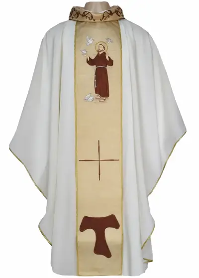 Casula Creme com Imagem de São Francisco, Galão Dourado