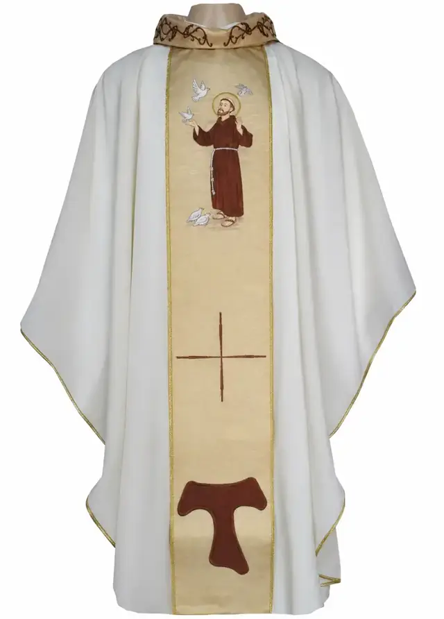 Casula Creme com Imagem de São Francisco, Galão Dourado