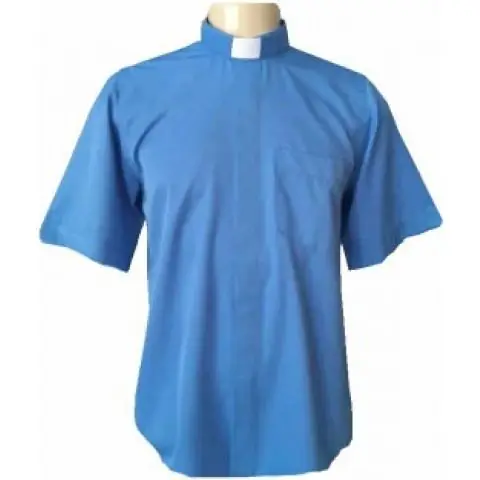 Camisa Clerical Manga Curta Azul