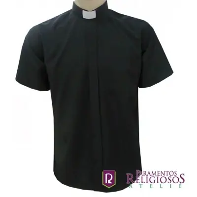 Camisa Clerical Manga Curta Preta