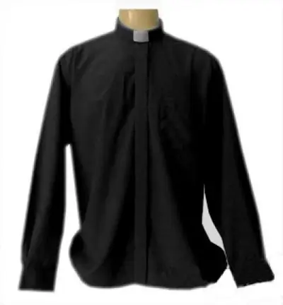 Camisa Clerical Manga Longa Preta