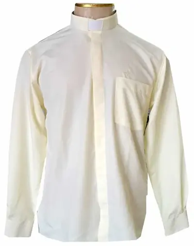 Camisa Clerical Manga Longa Creme