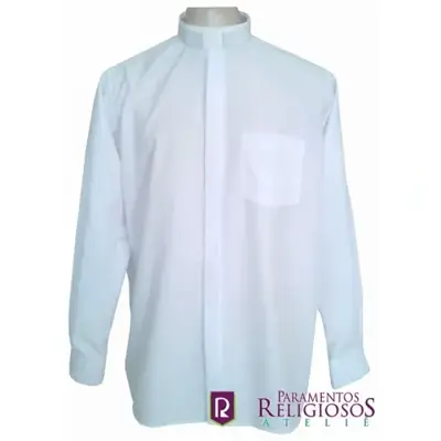 Camisa com Colarinho Romano, Manga Longa