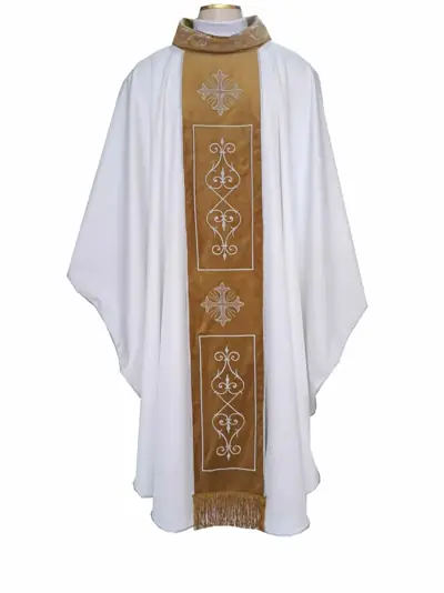Casula Branca com Galão em Tecido Jacquard