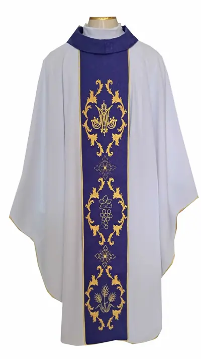 Casula Mariana Azul e Branca com Galão Bordado