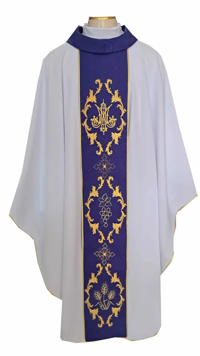 Casula Mariana Azul e Branca com Galão Bordado