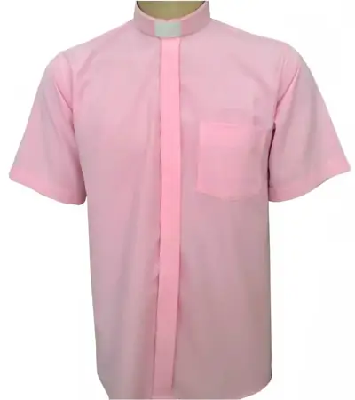 Camisa Clerical Manga Curta Rosa — Primeira Opção