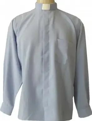 Camisa Clerical Manga Longa Azul