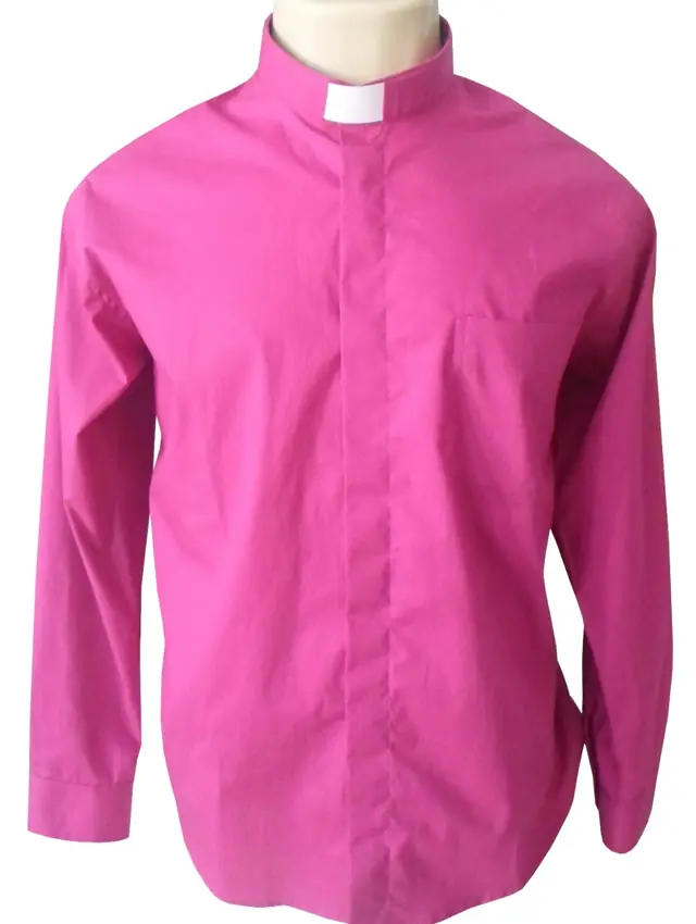 Camisa Clerical Manga Longa Rosa